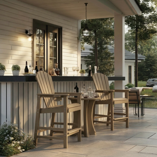 Bar Height Adirondack Chair with Cup Holder, All-Weather Outdoor Patio Bar Chair with Armrests 1 Piece