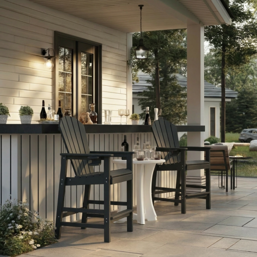 Bar Height Adirondack Chair with Cup Holder, All-Weather Outdoor Patio Bar Chair with Armrests 1 Piece