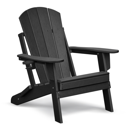 Folding Outdoor Adirondack Chair with Ottoman,HDPE All-weather Folding Fire Pit Chair, Ergonomic Design Patio Lawn Chair for Outside Deck Garden Backyardf Balcony,Black