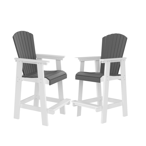 Bar Chair, Outdoor Tall Adirondack Chairs Set of 2, Patio Bar Stool Chair with High Back White + Gray, Set of 2